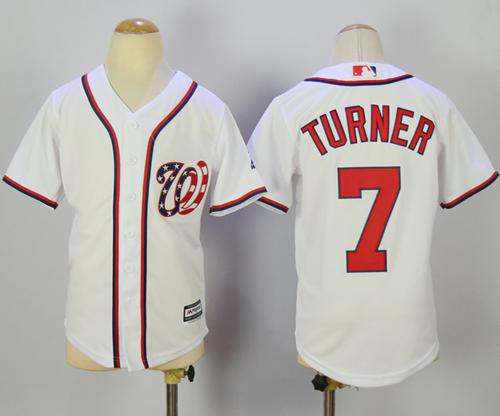 Nationals #7 Trea Turner White Cool Base Stitched Youth MLB Jersey - Click Image to Close